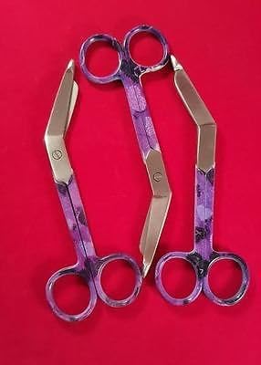NEW 3 O.R NURSES LISTER BANDAGE SCISSORS 5.5" COLOR HANDLE(PURPLE) ROUND PATTERN