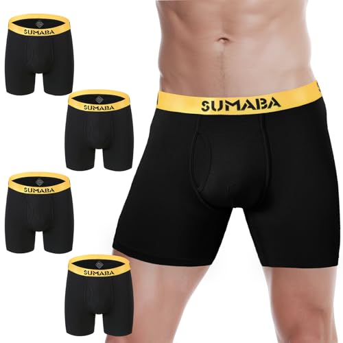 Long Leg Men Underwear Boxer Briefs Fly with Pouch No Ride Up Underpants for Men