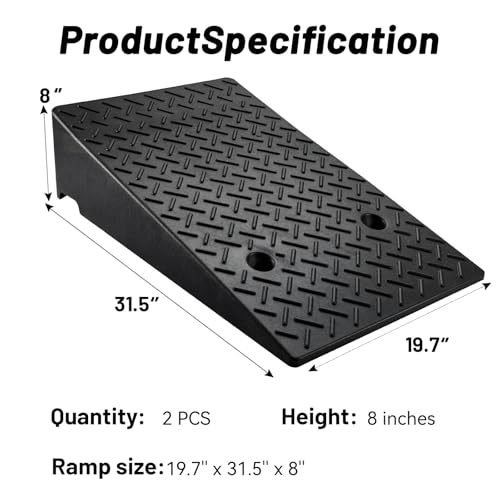 2 Pack Rubber Curb Ramps Driveway ramp, 8\" H,19.7\" L,31.5\" W, Heavy Loading (7714LB)/3.5Ton Capacity, shed, Threshold, Motorcycle, Loading, Bikes, Wheelchairs Ramps - Thumbnail 2