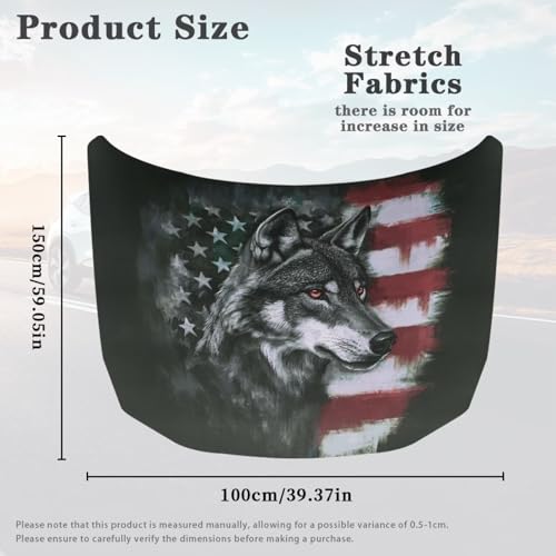 Image of Wolf American Car Hood Cover Polyester Elastic Fabrics Washable Suitable for Large SUV and Pickup Trucks 39x59in