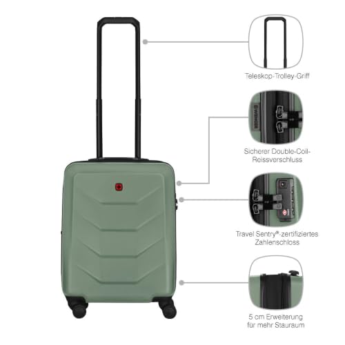 WENGER Prymo Carry-On Hartschalenkoffer, Handgepäck, Trolley, 36 (43) l, Sicherheitsschloss, Damen/Herren, Reisen Urlaub, Grün, 654114 – Ansicht 4