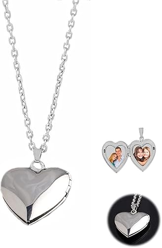 Miniatura 5 de Collar con medallón de corazón para mujeres y hombres, collar con medallón de plata que sostiene imágenes pulidas, collares con colgante para