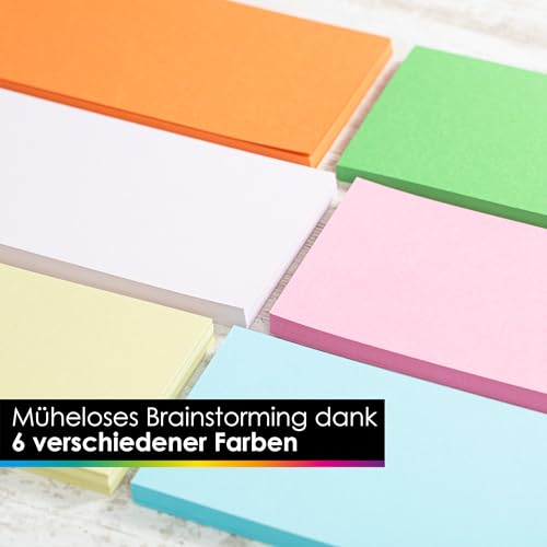 OfficeTree 250x Moderationskarten Rechteckig 20 x 9,8 cm - Metaplankarten Rechteckig 6 Farben - Moderationskarten Set Bunt - Lehrerbedarf für Präsentation und Vortrag