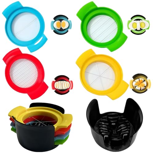 4-in-1 Stainless Steel Egg Slicer, Multipurpose Egg Cutter for Hard Boiled Eggs, Strawberries, and Soft Fruits
