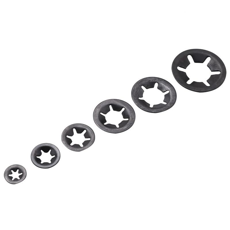 Generic 340Pcs Internal Tooth Starlock Washers Quick Speed Locking Washers Push On Speed Clips Fasteners Assortment Kit,Black Oxide Fini - (Color: Black)