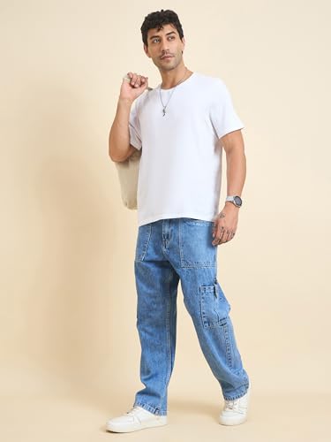 Image of STUDIO NEXX Men's Baggy fit Denim Cargo Pants |Non Stretchable| Wide Leg Jeans| Cargo Jeans|Baggy Cargos for Men