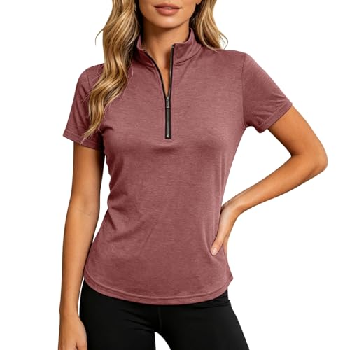 Chemise manches courtes à col zippé élégant en maille respirante