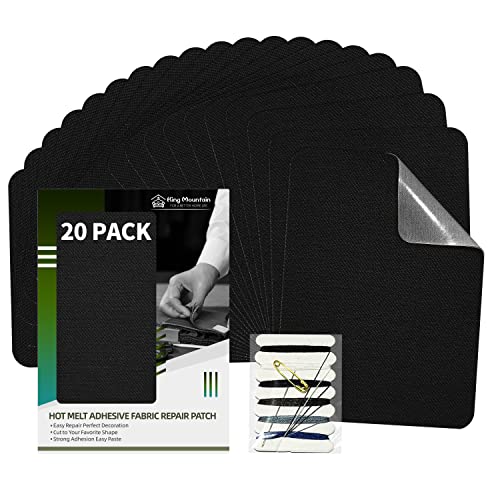 KING MOUNTAIN Iron-on Repair Patch 20 Pcs Pack,100% Cotton Iron-on Repair Patch,3" x4-1/4 with Back Glue Fabric Repair Kit,Repair Denim, Clothes and Fabric (Black1.0)