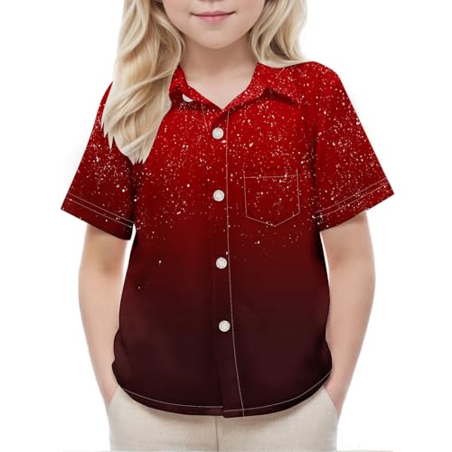 Unisex Little Kids Hawaiian Shirt Boys Girls Button Down Short Sleeve Collared Top Holiday Party Golf Tee 2-15T2