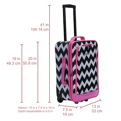 Image of Rockland Fashion Softside 2 Piece Luggage Set, Expandable, (14 inch Tote /19 inch Upright), Pink Chevron
