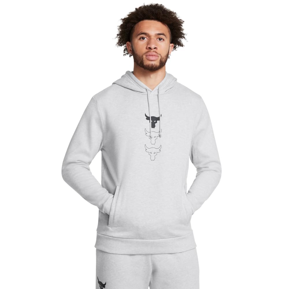 Under Armour Men's Project Rock Rival Fleece Hoodie, (011) Mod Gray Medium Heather / / Black, L