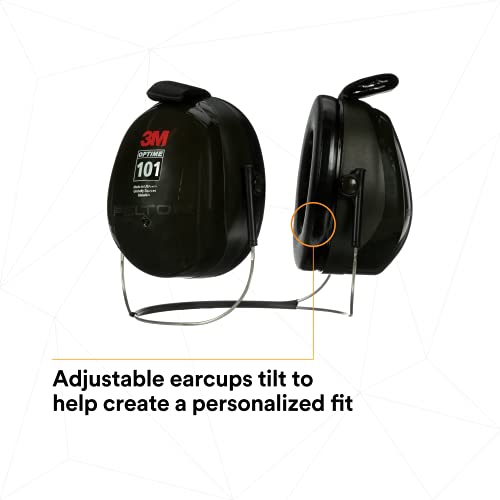 Image of 3M PELTOR Hearing Protection Optime 101 Earmuffs, Unisex-Adult, Behind the Head, H7B, 25 dB NRR, Adjustable Earcups, E-A-Rfit Compatible, Stainless Steel, Pack of 1, Black /Red