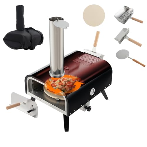 GOPLUS Four à Pizza Extérieur à Bois, Pierre à Pizza Rotative de 30cm, Pelle à Pizza et Thermomètre, Sac de Transport, Four à Pizza avec Pieds Piable en Acier Inoxydable pour Jardin, Camping