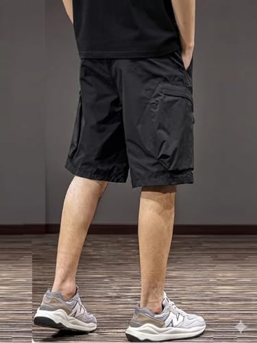 Image of Men's 100% Pure Cotton Cargo Shorts | Regular Fit Solid Knee Length Shorts with Multiple Utility Pockets | Casual Outdoor Summer Shorts for Men