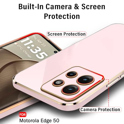 Image of TheGiftKart Luxurious Golden-Plated Back Cover Case for Motorola Moto Edge 50 5G | Raised Lips for Camera & Screen Protection | Shockproof Design | Stylish Back Cover for Moto Edge 50 5G (TPU, Pink)