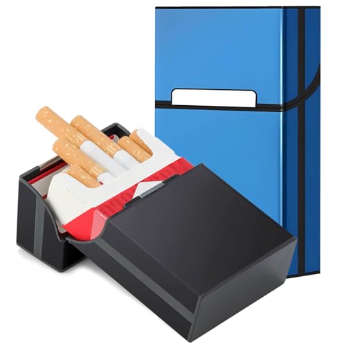 DxxD Portasigarette in Metallo e Alluminio, 2 Pezzi Viaggi per Ca.20 Sigarette, Portasigarette da Uomo e Donna con Coperchio Magnetico (Nero, Blu)