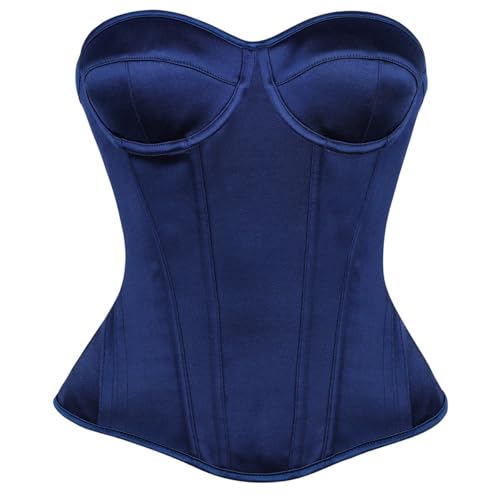 Image of Satin Corset Tops for Women Strapless Bustier Sweetheart Neckline Boned Bodice Bridal Lingerie Party Clubwear