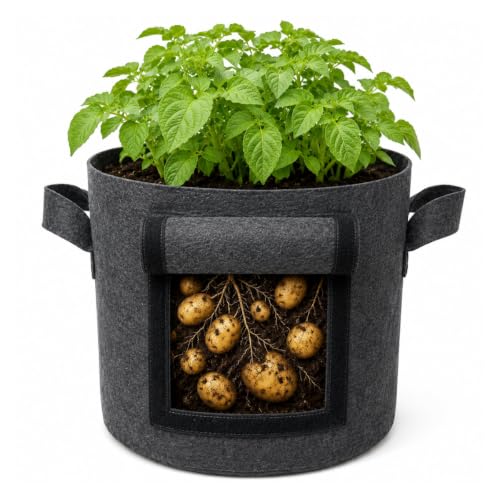 Image of Casa De Amor 15x12 Inch Potato Grow Bags for Root Vegetables, Geo Fabric 400 GSM Plant Bag (Dark Grey Color, Pack of 1)