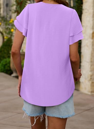 CRAZY GRID Women's Shirts Summer Casual Crewneck Ruffle Short Sleeve Blouses Cute Floral Print Tunic Tops