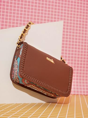 Image of ZOUK Small Shoulder Bag Bag for Women | Stylish Vegan Leather Shoulder Bag with Gold Chain Handle | Water-Resistant | Chic & Handcrafted Purse |