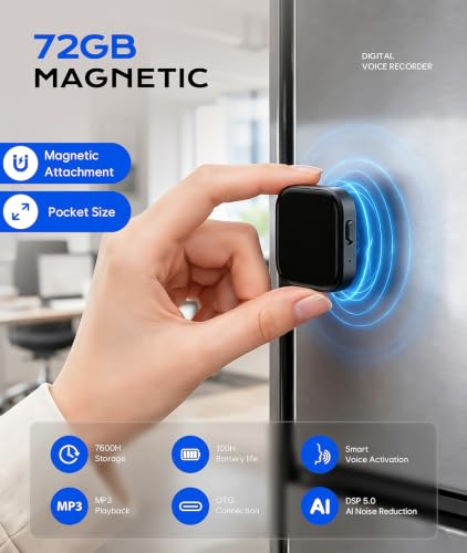 72GB(7600Hrs) Magnetic Voice Activated Recorder with DSP5.0 Noise Reduction - Image 2