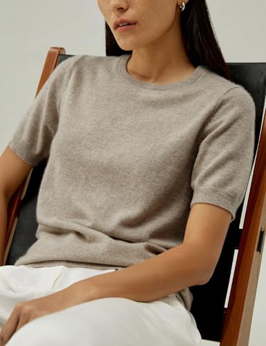 LilySilk 100% Baby Cashmere Sweater Short Sleeve for Women Crew Neck Basic Knit Top Summer Casual4