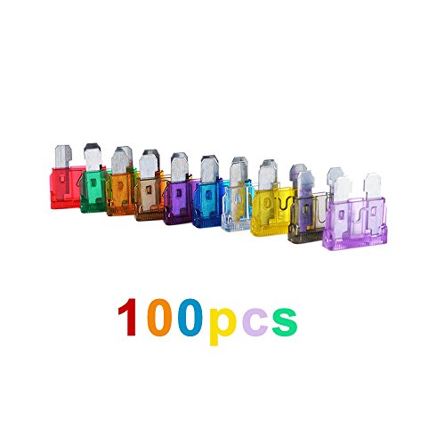 Yorten Fusíveis de lâmina padrão de carro de sortimento 100 unidades 2A 3A 5A 7,5A 10A 15A 20A 25A 3