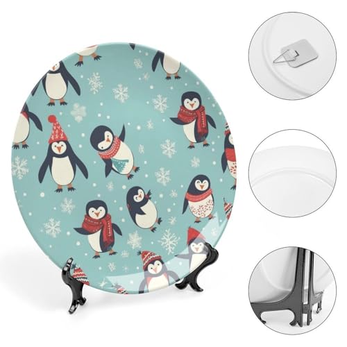 Plato decorativo de porcelana con pingüinos navideños 7 pulg miniatura 4