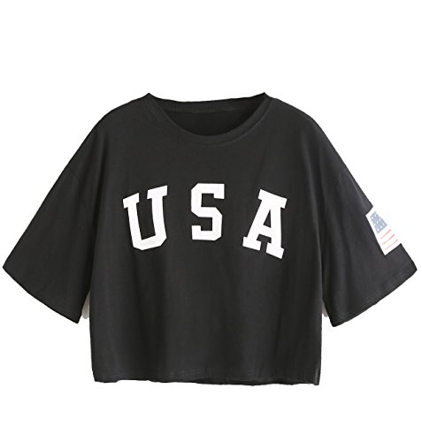 SweatyRocks Women's Letter Print Crop Tops Summer Short Sleeve T-Shirt