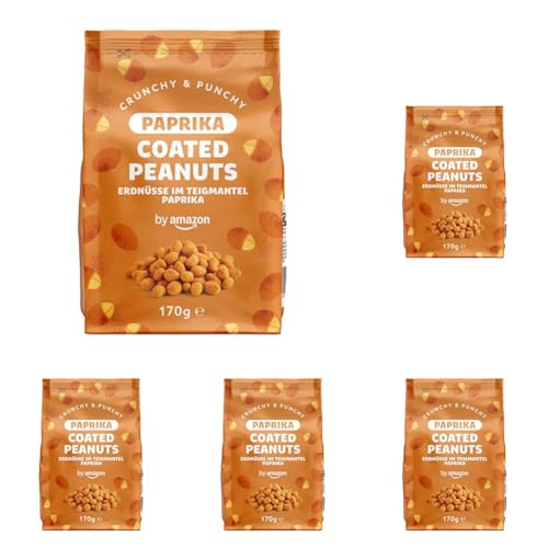 by Amazon Cacahuetes Recubiertos Sabor Pimentón, 170g (Paquete de 5)
