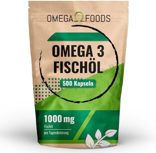 Omega 3 Fischöl Kapseln - 500 Stück 1000 mg 350 mg Omega-3 Fettsäuren | Omega3-Fettsäuren pro Kapsel - 500er Sparpaket - reines Fischölkonzentrat hochdosiert Nahrungsergänzung