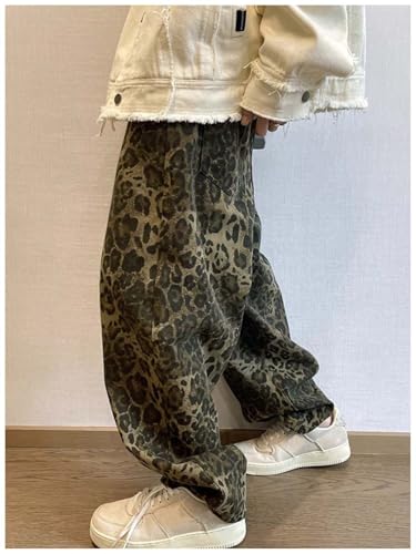 Men's Leopard Print Cargo Jeans Vintage Denim Loose Fit Hip Hop Style Dance Skateboard Pants Harajuku Wide Leg Jeans2