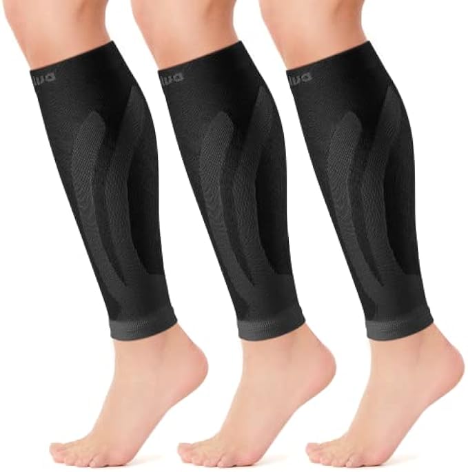 CAMBIVO 3 Pairs Calf Compression Sleeve for Women and Men, Leg Sleeve Brace for Shin Splints Pain Relief, Footless Compression Socks for Varicose Vein, Football, Running, Working out (Black, Large-X-L