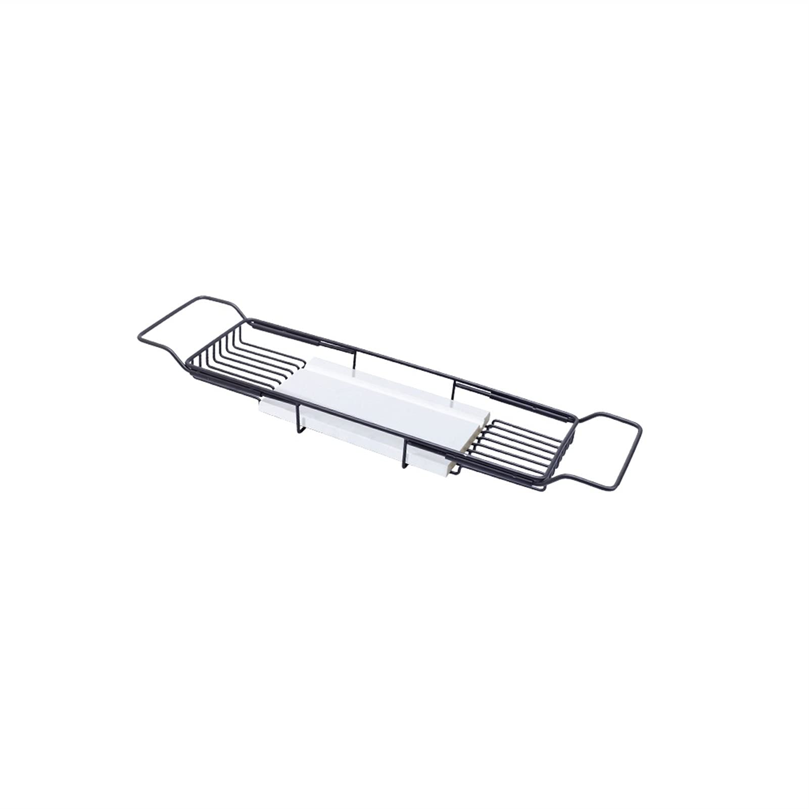 MYUYEE Bath Tray Bathtub Tray Marble 304 Stainless Steel Bath Tub Racks Shower Waterproof Reading Rackwine Glass Holder, 68 * 17 * 5Cm/26.8×6.6×1.9 Inch (Black)