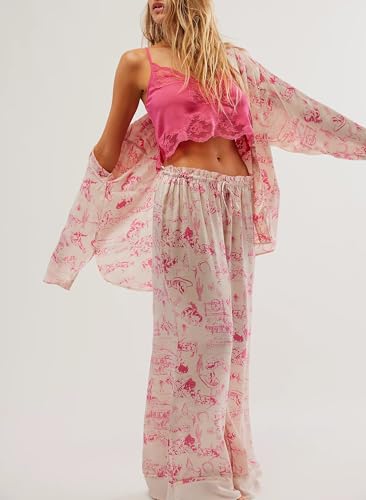 Argeousgor Women Floral Pajama Sets Silk Satin Lounge Set Long Sleeve Button Down Shirt Pants 2 piece Pjs Sleepwear2