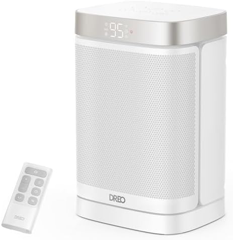 DREO Atom One Space Heater with Remote, 70°Oscillating Electric Heaters with Digital Thermostat, 1500W PTC Ceramic Heater, 12h Timer, Quiet Safety Heating, Portable Heater for Home Office