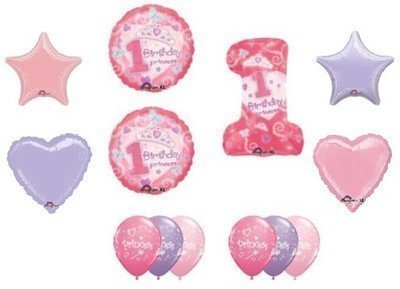 #1 First One 1st GIRL Princess Tiara Hearts Stars Birthday Party Balloons Set