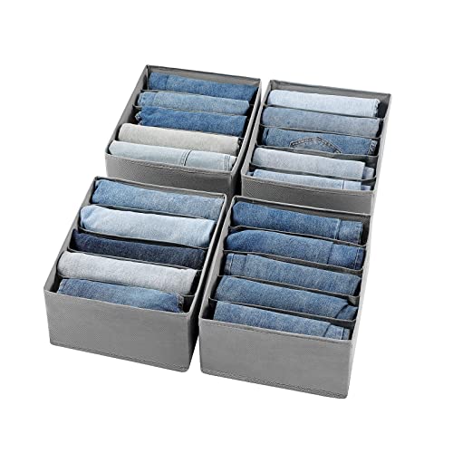 Coorganisers Jeans Drawer Organizers for Clothing, 5 Compartment Wardrobe Storage Box, Washable Clothes Organizer for Folded Clothes, Jeans, Pants, Leggings, t-shirts(Grey)