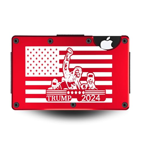 Trump Wallet for Men - Minimalist, Slim, Durable, Stylish- RFID Blocking Wallet with Money Clip - Metal Card Holder -Great for Dad- Luxury Gift Box (Trump Fight!, Crimson Red)2