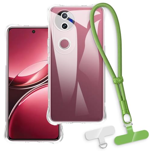 OAGELIM 2-in-1�ی�P�[�X�ƃ��X�g�X�g���b�v Vivo V50 5G V2427 �Ƃ̌݊������� ���O���\�ȃ��j���[�h�t���d�b�J�o�[�A����~�ߕ����h�~�O���b�v�n���h�� (�N���A + �O���[��)