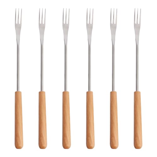 HOODANCOS Lot de 6 Fourchettes à Fondue en Acier Inoxydable en Bois Fourchettes à Dessert et Fruits Ustensiles pour Barbecue en Extérieur Adaptées pour...
