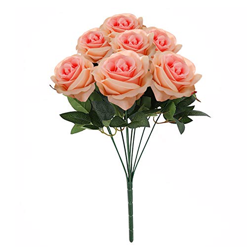 RIsxffp Plante artificielle murale en plastique 9 têtes de roses pour bouquet de mariée, fête de mariage, décoration de bureau - Rose clair Cover