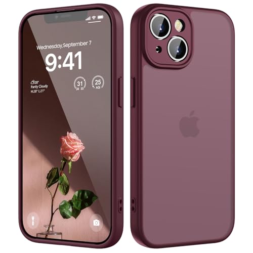 KPPIT for iPhone 14 Plus case Shockproof Military Grade Drop Protection Frosted Translucent for iPhone 14 Plus Phone case-Wine Red