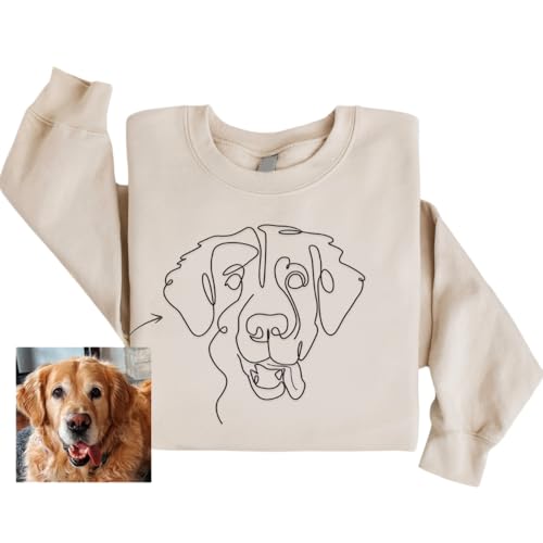 Premium Custom Dog Photo Embroidered Hoodie, Oversized Pet Face Sweatshirt, Cat Lover Gift, Mom Shirt- Size S to 4XL