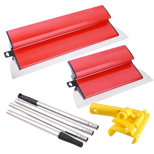 Spatule Enduit Lissage Set, Lame à Lisser en Acier Inoxydable Béton Lisseuse Enduit Couteau à Enduire, Manche en Forme de Z, pour le Plâtrage de Plafond et Mur (25 Cm+40 Cm) (B)
