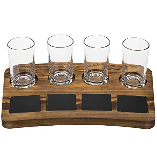 Mygift Beer Tasting Flight Sampler Set - Four 6 Oz Pilsner Pub Glasses And Dark Brown Wood Serving Tray And Chalkboard Labels #TOP5