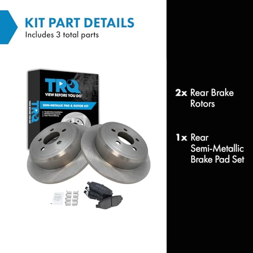Image of TRQ Rear Brake Pad and Rotor Set Semi Metallic Solid Rotors | For 2008-2012 Jeep Liberty 2007-2011 Dodge Nitro