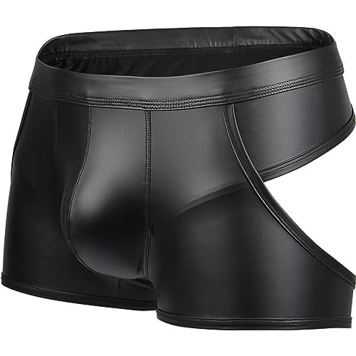 VOIV Sexy Hommes Creux Boxeurs sous-vêtements Masculins Faux Cuir Bout Ouvert Bas Performance caleçon Dos Nu Boxer Shorts
