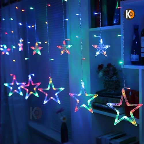 Image of K D 6+6 Star Multi Curtain LED String Lights, 138 LEDs Multi (3.5 ft Length + 0.5 FT Length After Adapter = 4ft) with 8 Modes Indoor Outdoor for Home, Diwali, Christmas