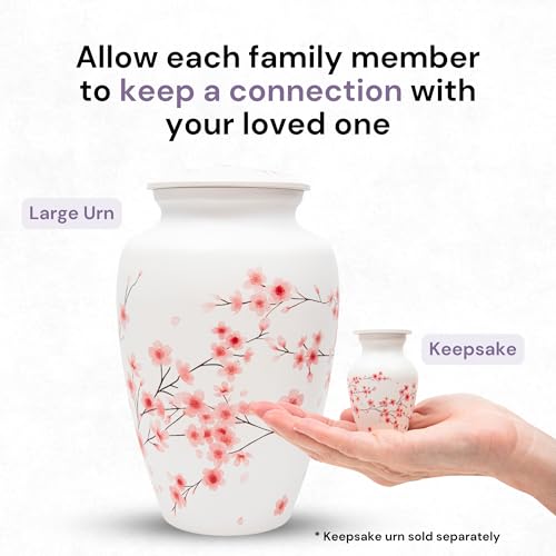 Image of Cremation Urns for Human Ashes Adult Female | Human Urn for Ashes for Women | Decorative for Cremation, Funeral, Burial, Home | Handcrafted Large Size - Cherry Blossom
